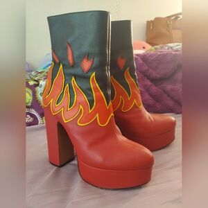 Shellys London Red and Black Flame Heeled Boots